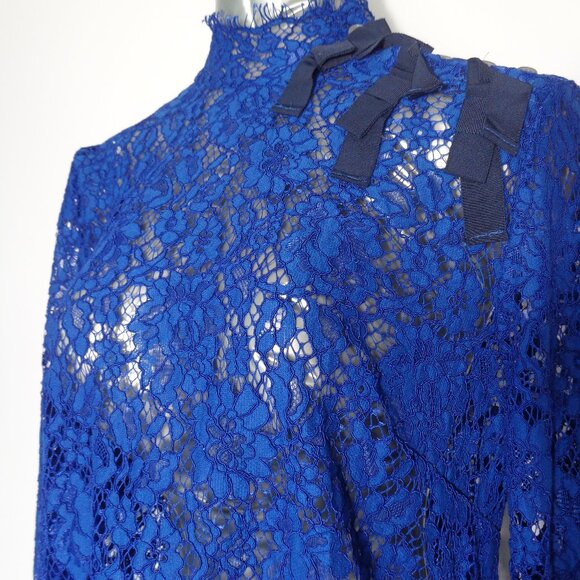 J. Crew Mockneck Floral Lace Bows in Baroque Blue Top without Camisole Size 10 - Picture 3 of 8